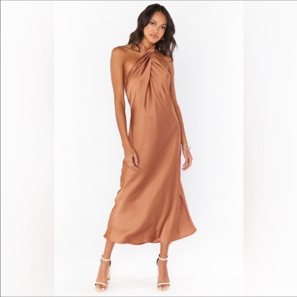 Show Me Your Mumu Jasmine Halter Midi Dress Copper - Picture 1 of 8